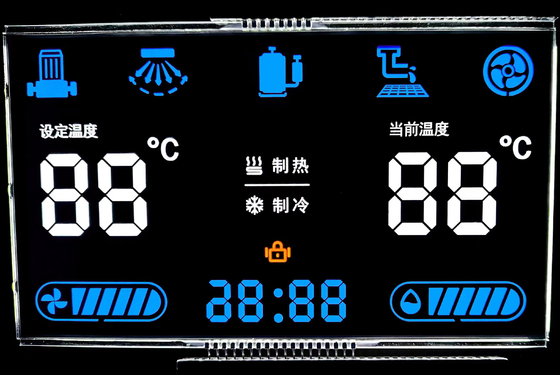 12 O Saati Negatif VA LCD Ekran Siyah Bölüm Digit Grafik LCD Cam Va Panel Termostat için
