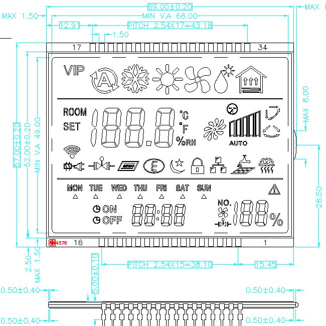 Termostat Tek Renkli Haneli LCD Ekran Üreticisi için Özel TN STN HTN FSTN VA LCD Ekran Tek Renkli Segment LCD Modülü