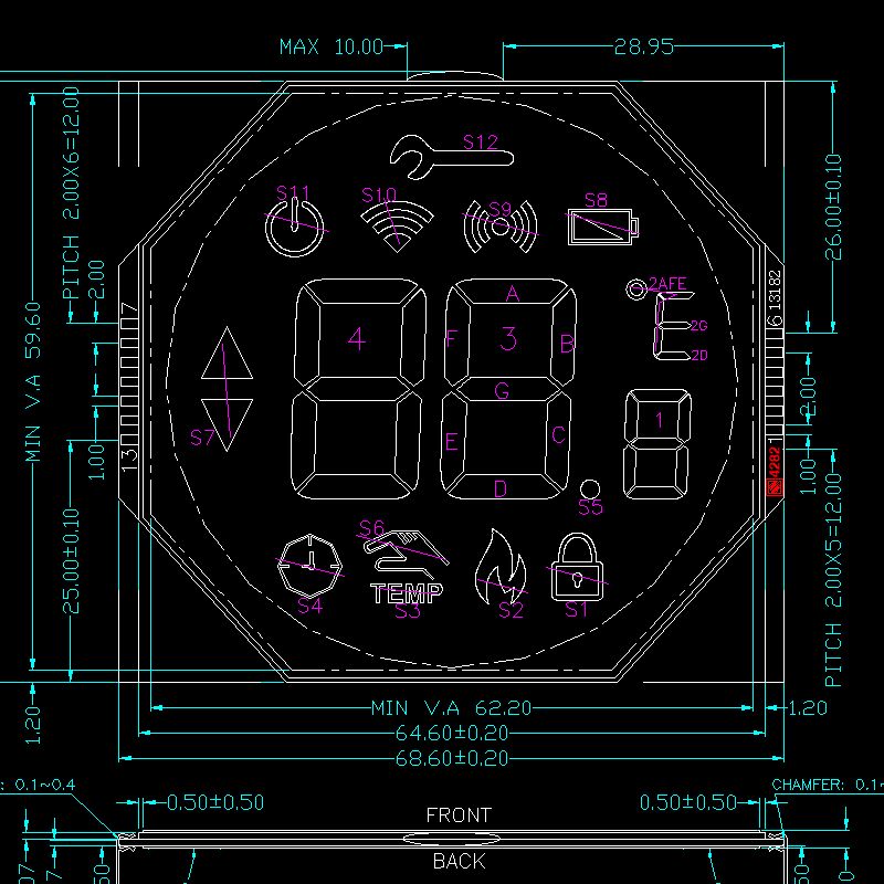Özel HTN LCD Ekran Tek Renkli 7 Segment LCD Termostat Tn Htn Postive Transflektif 7 segment LCD Panel LCD Ekran