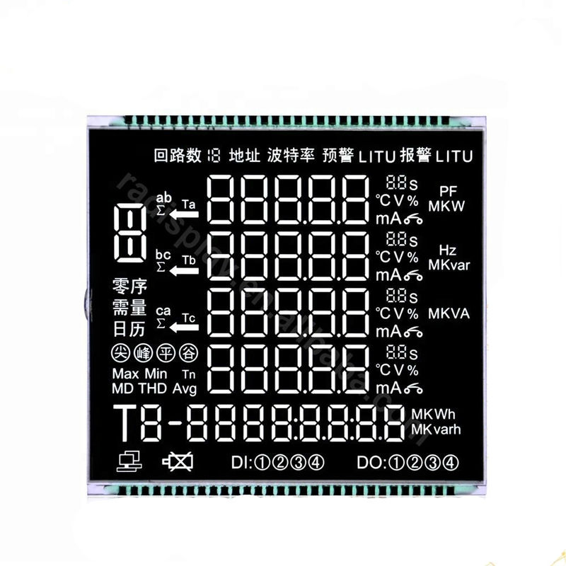 VA Segment Lcd Ekran Özel Boyut Matel Pimleri Ile Lcd Bağlayın Siyah Arka Plan Lcd Ekran Enerji Ölçer Için