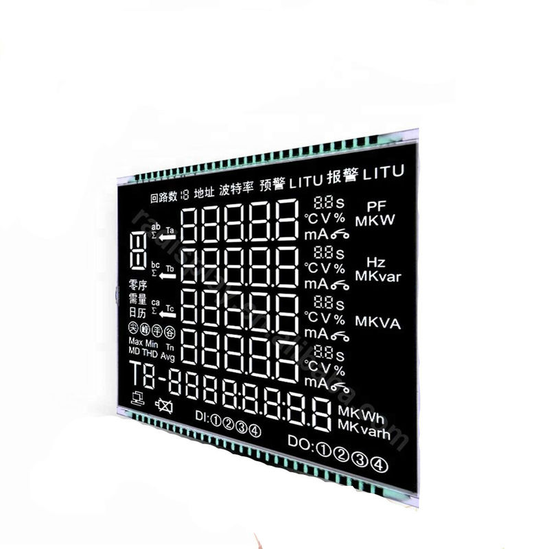 VA Segment Lcd Ekran Özel Boyut Matel Pimleri Ile Lcd Bağlayın Siyah Arka Plan Lcd Ekran Enerji Ölçer Için